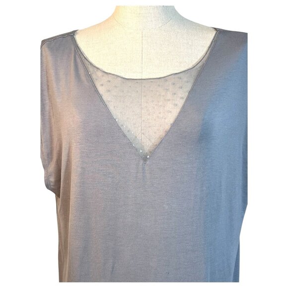 Victoria's Secret Tops - Victorias Secret Gray Sheer Polka V Neck Top Womens M Polka Dot Lace Trim